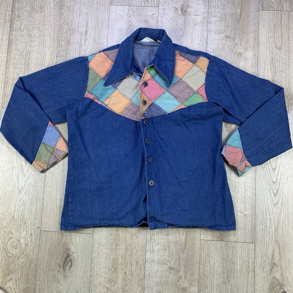 NWOT Vintage Gallery LTD Denim Canvas Patchwork Shacket Western XL Men